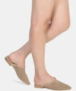 Rag & Co MOLLY Taupe Frayed Leather Mules Flats 15 Rag & Co MOLLY Taupe Frayed Leather Mules Flats