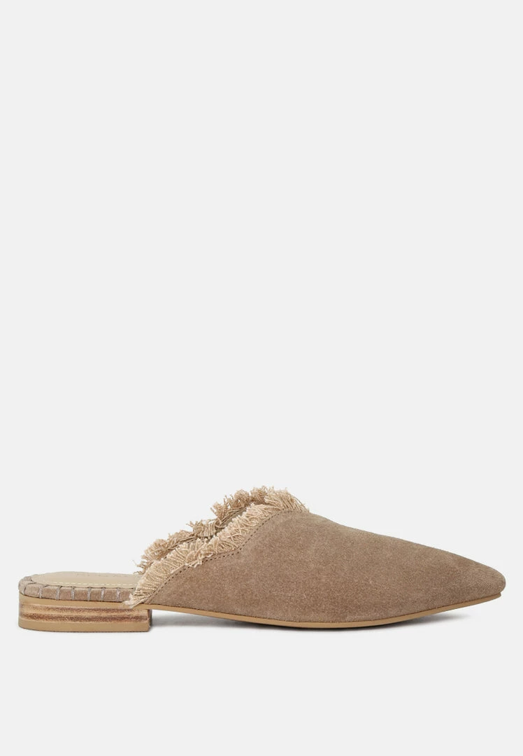 Rag & Co MOLLY Taupe Frayed Leather Mules Flats 4 Rag & Co MOLLY Taupe Frayed Leather Mules Flats