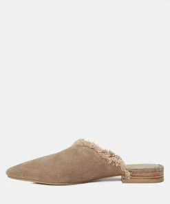 Rag & Co MOLLY Taupe Frayed Leather Mules Flats 12 Rag & Co MOLLY Taupe Frayed Leather Mules Flats