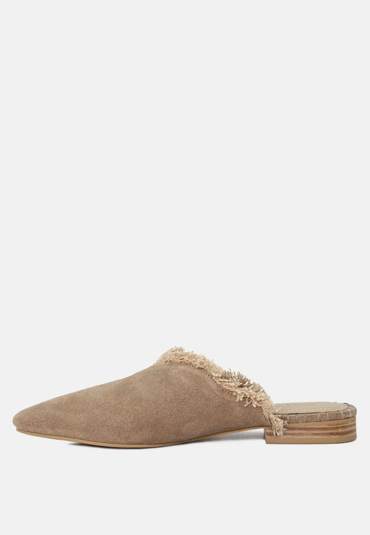 Rag & Co MOLLY Taupe Frayed Leather Mules Flats 6 Rag & Co MOLLY Taupe Frayed Leather Mules Flats