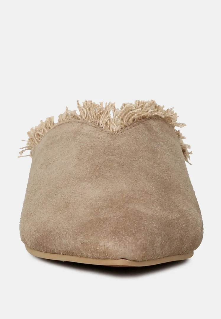 Rag & Co MOLLY Taupe Frayed Leather Mules Flats 7 Rag & Co MOLLY Taupe Frayed Leather Mules Flats