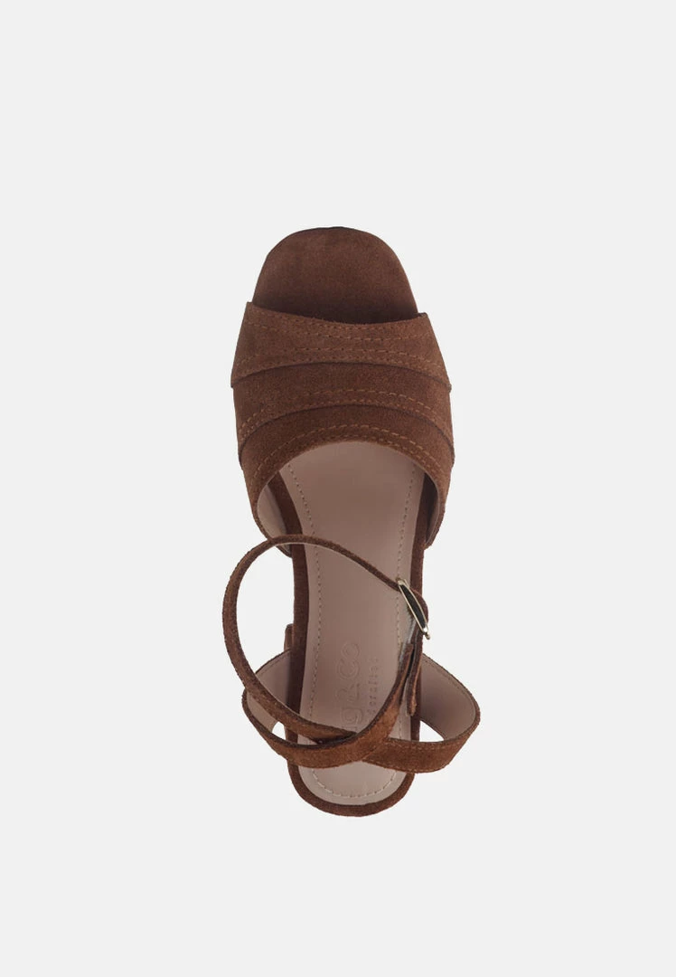 Rag & Co MON-BEAU Fine Suede Block Heeled Sandal In Tan Sandals 8 Rag & Co MON-BEAU Fine Suede Block Heeled Sandal In Tan Sandals