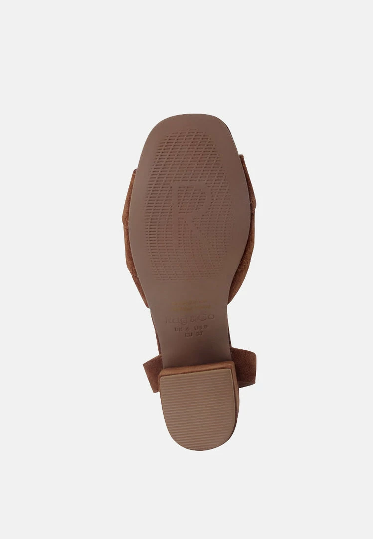 Rag & Co MON-BEAU Fine Suede Block Heeled Sandal In Tan Sandals 9 Rag & Co MON-BEAU Fine Suede Block Heeled Sandal In Tan Sandals