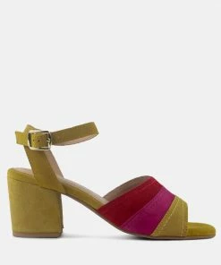 Rag & Co MON-BEAU Fine Suede Block Heeled Sandal In Yellow Sandals