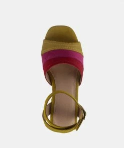Rag & Co MON-BEAU Fine Suede Block Heeled Sandal In Yellow Sandals