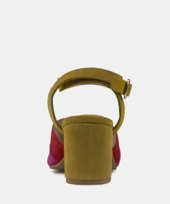 Rag & Co MON-BEAU Fine Suede Block Heeled Sandal In Yellow Sandals