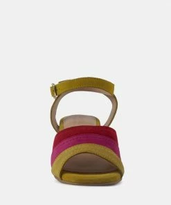 Rag & Co MON-BEAU Fine Suede Block Heeled Sandal In Yellow Sandals