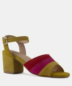 Rag & Co MON-BEAU Fine Suede Block Heeled Sandal In Yellow Sandals