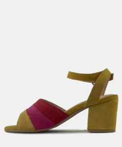 Rag & Co MON-BEAU Fine Suede Block Heeled Sandal In Yellow Sandals