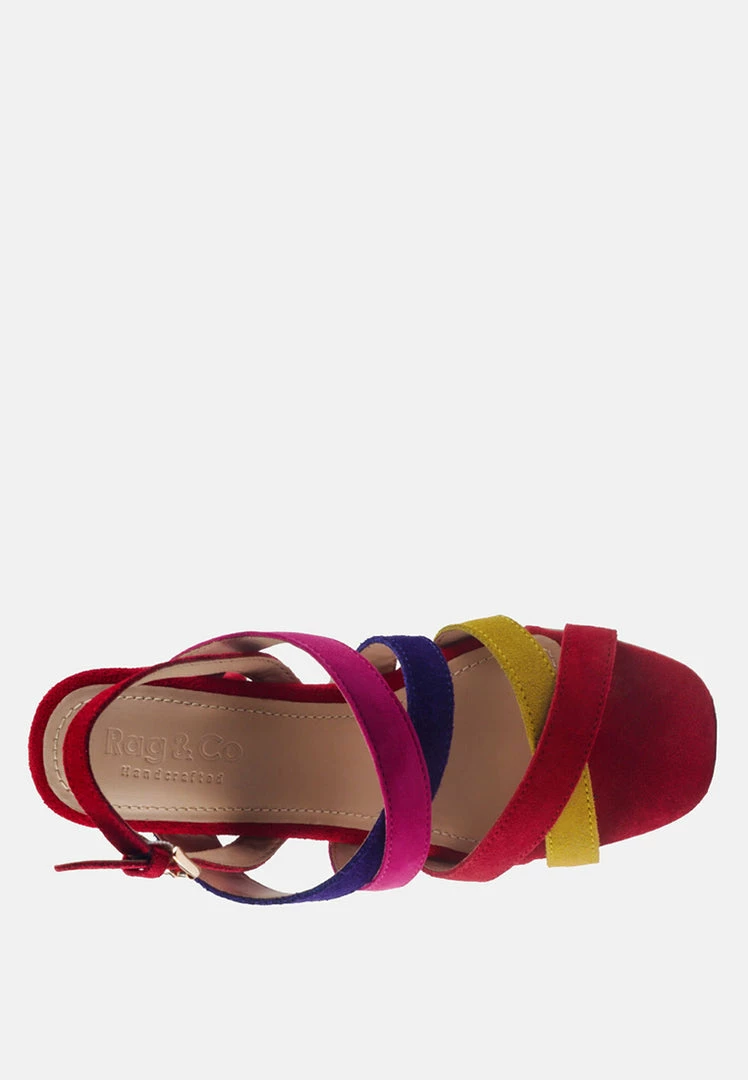 Rag & Co MON-LAPIN Red High Block Heel Leather Sandal Sandals 8 Rag & Co MON-LAPIN Red High Block Heel Leather Sandal Sandals