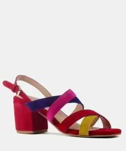 Rag & Co MON-LAPIN Red High Block Heel Leather Sandal Sandals