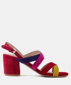 Rag & Co MON-LAPIN Red High Block Heel Leather Sandal Sandals