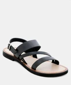 Rag & Co MONA Black Flat Sandal With Ankle Strap