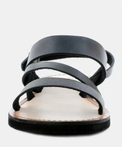 Rag & Co MONA Black Flat Sandal With Ankle Strap