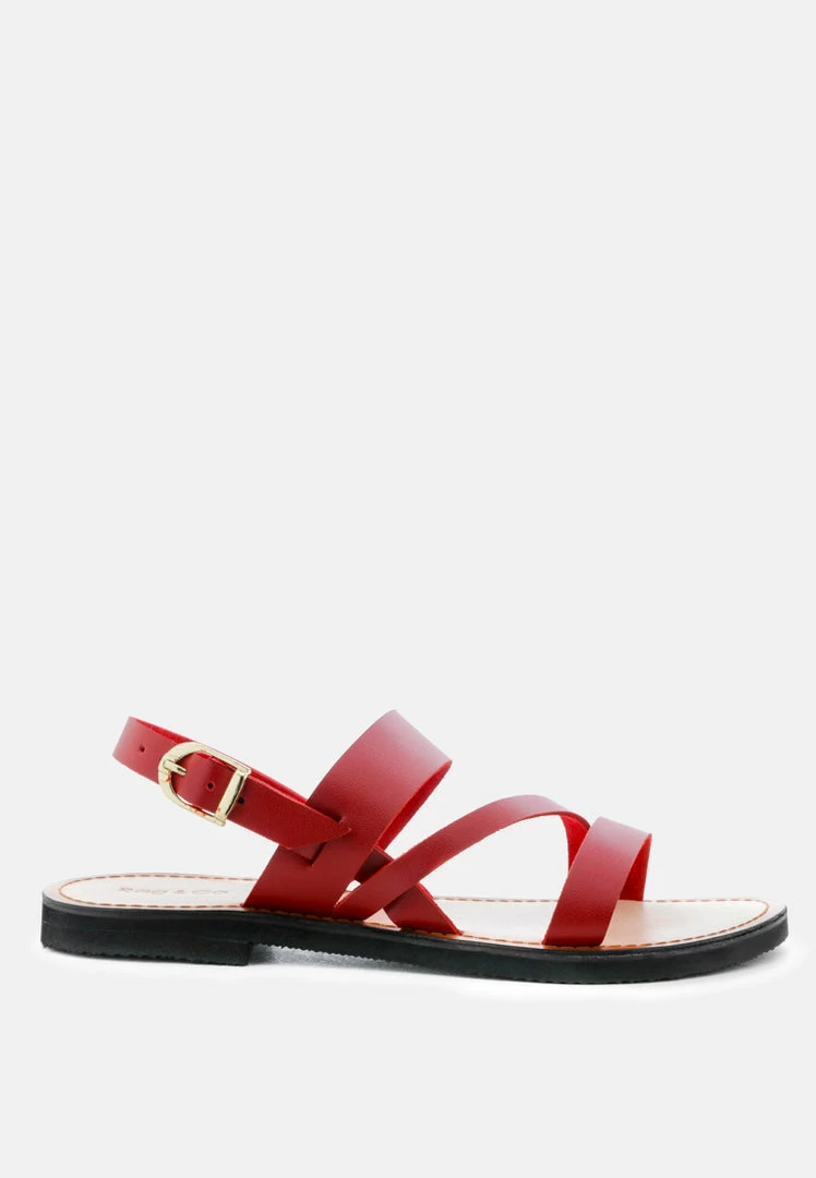 Rag & Co MONA Red Flat Sandal With Ankle Strap 4 Rag & Co MONA Red Flat Sandal With Ankle Strap