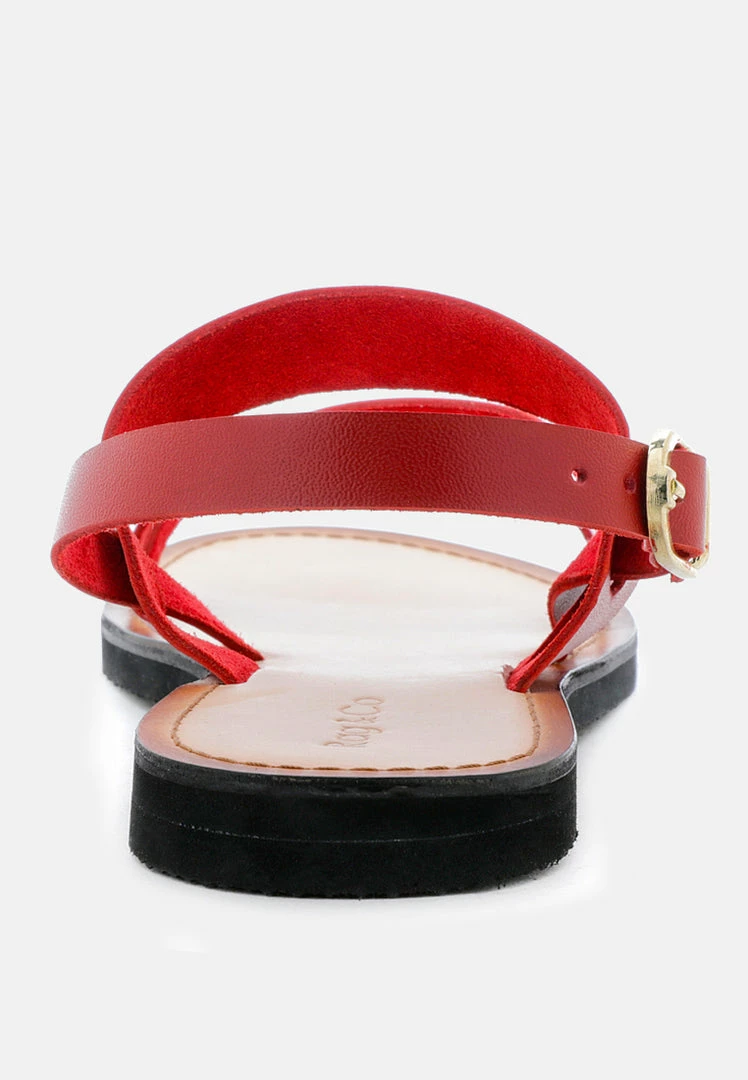 Rag & Co MONA Red Flat Sandal With Ankle Strap 7 Rag & Co MONA Red Flat Sandal With Ankle Strap