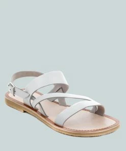 Rag & Co MONA White Flat Sandal With Ankle Strap