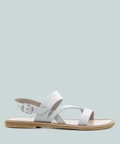 Rag & Co MONA White Flat Sandal With Ankle Strap