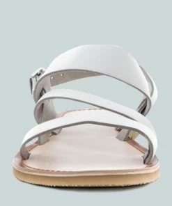 Rag & Co MONA White Flat Sandal With Ankle Strap