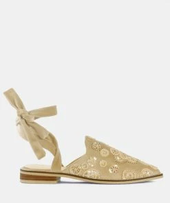 Rag & Co Flats Mande Embroidered Velvet Mules In Beige