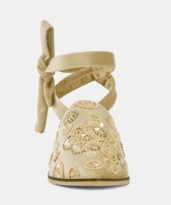 Rag & Co Flats Mande Embroidered Velvet Mules In Beige
