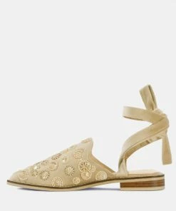 Rag & Co Flats Mande Embroidered Velvet Mules In Beige