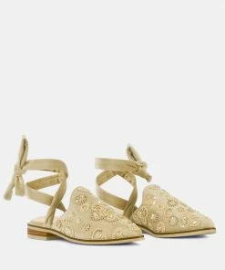 Rag & Co Flats Mande Embroidered Velvet Mules In Beige