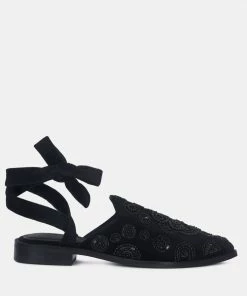 Rag & Co Mande Embroidered Velvet Mules In Black Flats