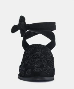 Rag & Co Mande Embroidered Velvet Mules In Black Flats