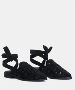 Rag & Co Mande Embroidered Velvet Mules In Black Flats