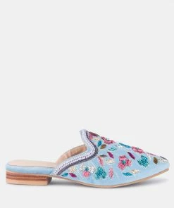 Rag & Co Marcella Embroidered Mules In Blue Flats