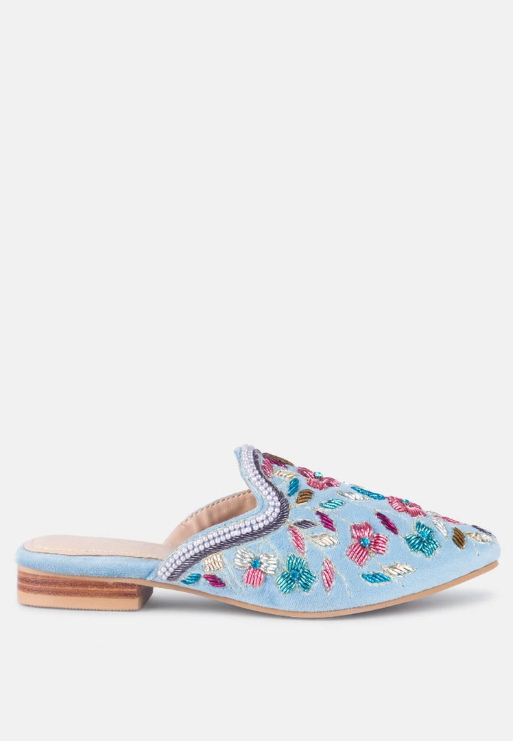 Rag & Co Marcella Embroidered Mules In Blue Flats 4 Rag & Co Marcella Embroidered Mules In Blue Flats