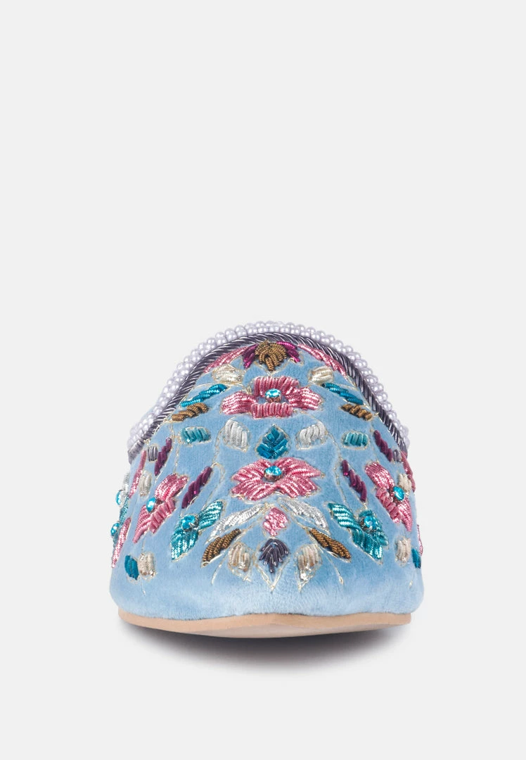 Rag & Co Marcella Embroidered Mules In Blue Flats 5 Rag & Co Marcella Embroidered Mules In Blue Flats