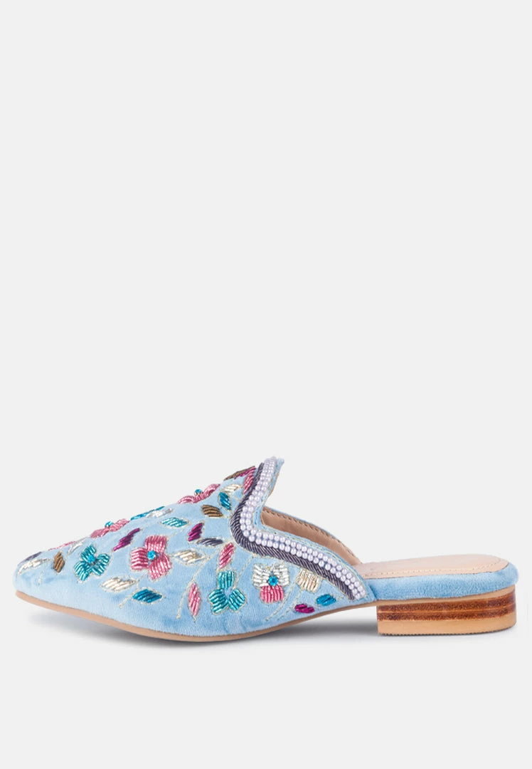 Rag & Co Marcella Embroidered Mules In Blue Flats 6 Rag & Co Marcella Embroidered Mules In Blue Flats
