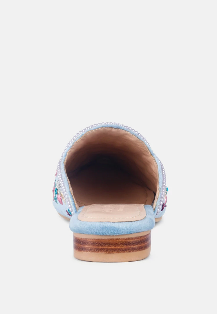 Rag & Co Marcella Embroidered Mules In Blue Flats 7 Rag & Co Marcella Embroidered Mules In Blue Flats
