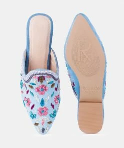 Rag & Co Marcella Embroidered Mules In Blue Flats 13 Rag & Co Marcella Embroidered Mules In Blue Flats