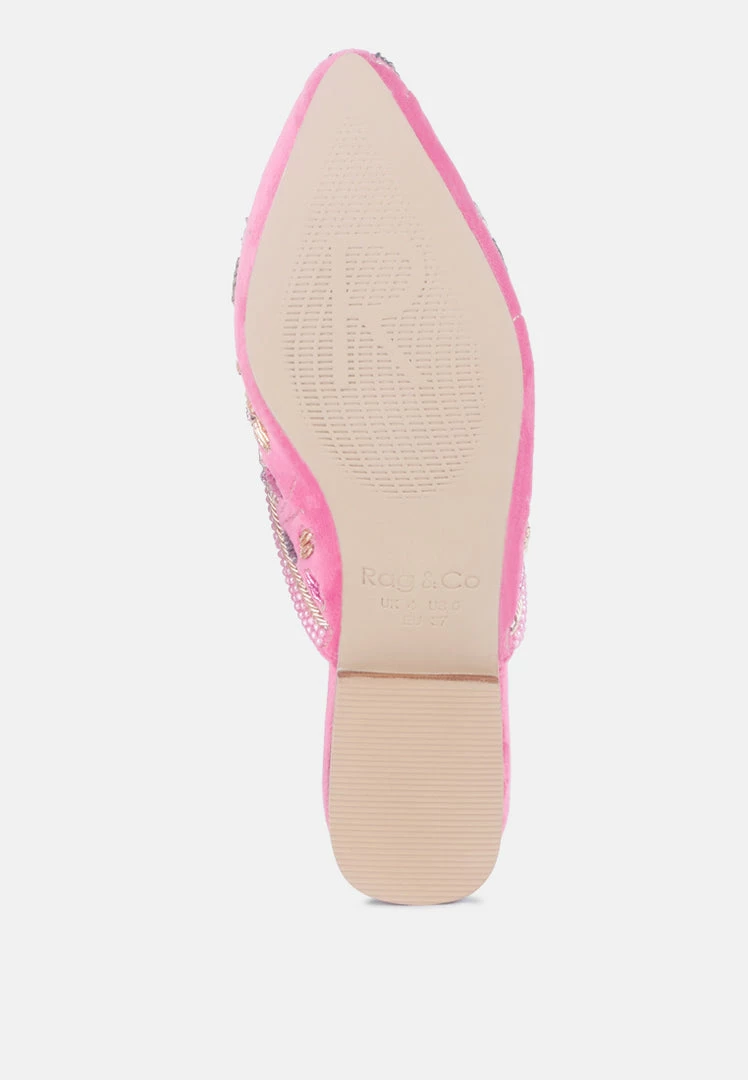 Rag & Co Marcella Embroidered Mules In Pink 8 Rag & Co Marcella Embroidered Mules In Pink