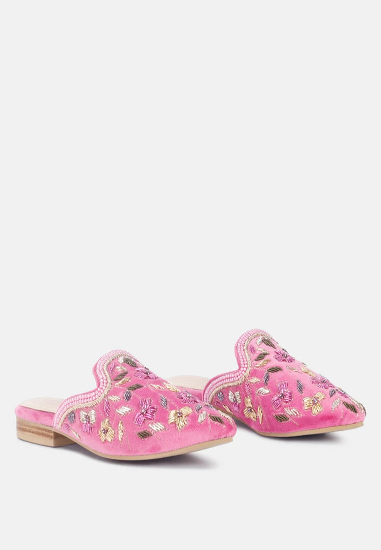 Rag & Co Marcella Embroidered Mules In Pink 3 Rag & Co Marcella Embroidered Mules In Pink