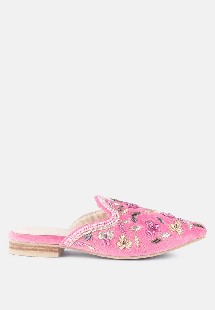 Rag & Co Marcella Embroidered Mules In Pink 4 Rag & Co Marcella Embroidered Mules In Pink