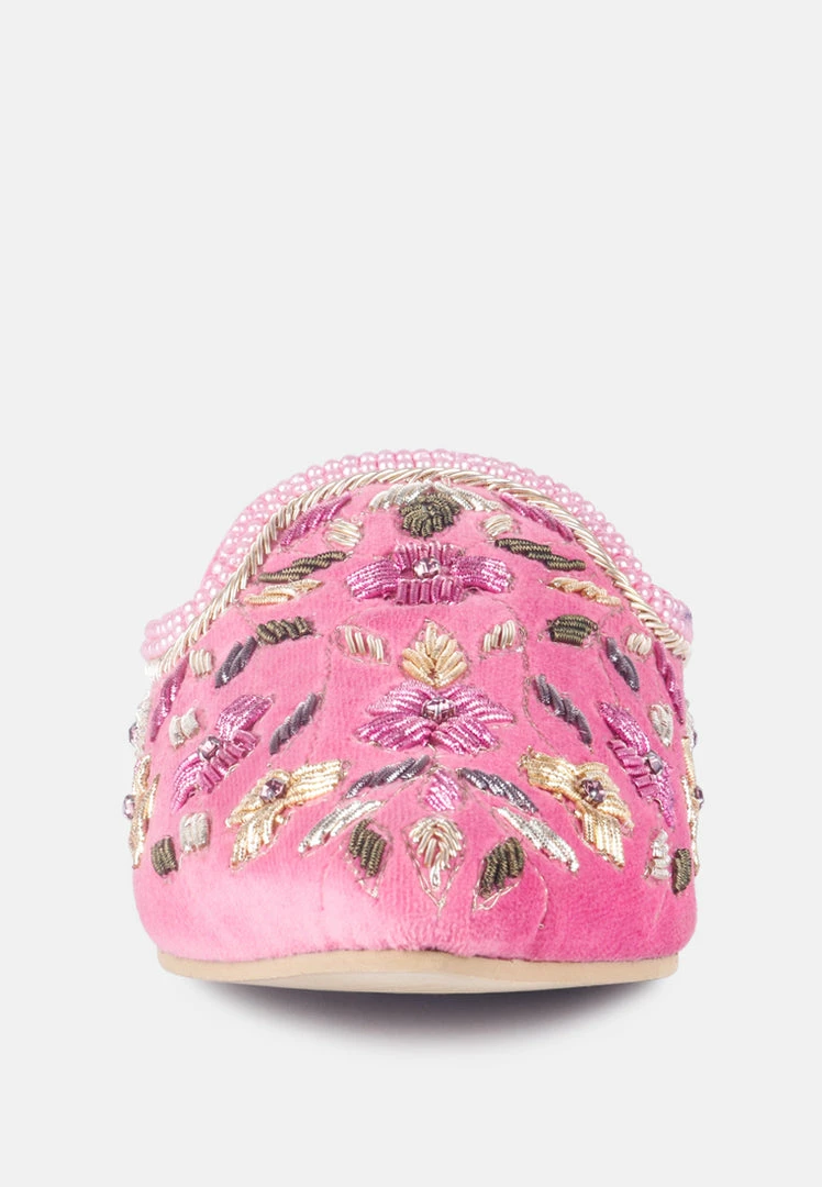 Rag & Co Marcella Embroidered Mules In Pink 5 Rag & Co Marcella Embroidered Mules In Pink