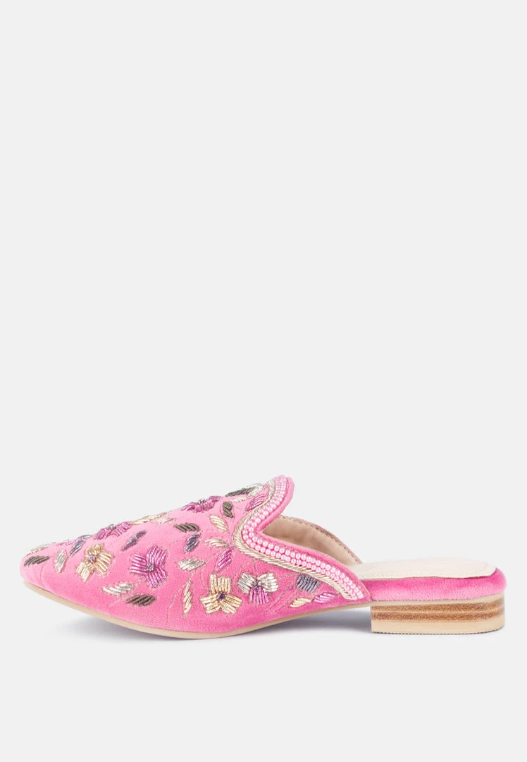 Rag & Co Marcella Embroidered Mules In Pink 6 Rag & Co Marcella Embroidered Mules In Pink