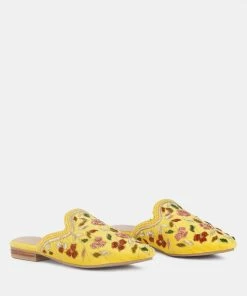 Rag & Co Marcella Embroidered Mules In Yellow