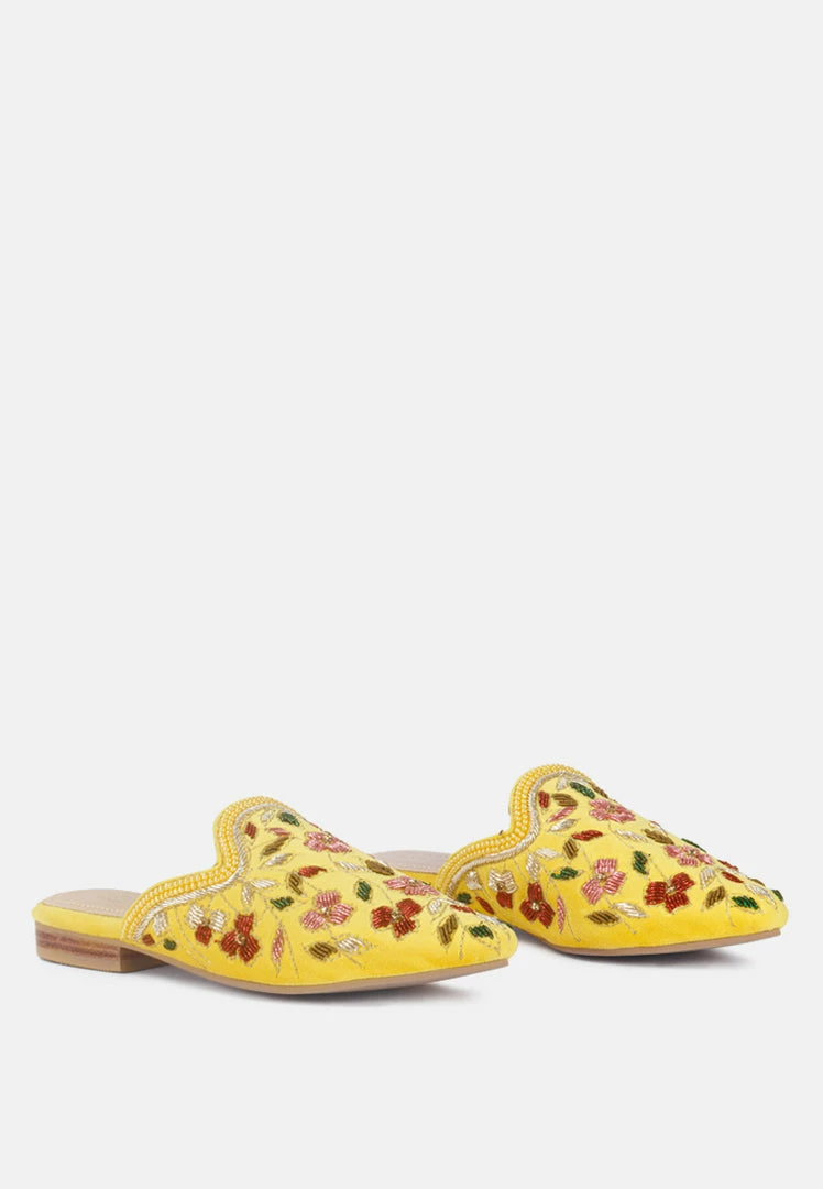 Rag & Co Marcella Embroidered Mules In Yellow 3 Rag & Co Marcella Embroidered Mules In Yellow