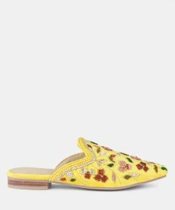 Rag & Co Marcella Embroidered Mules In Yellow