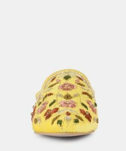 Rag & Co Marcella Embroidered Mules In Yellow 10 Rag & Co Marcella Embroidered Mules In Yellow