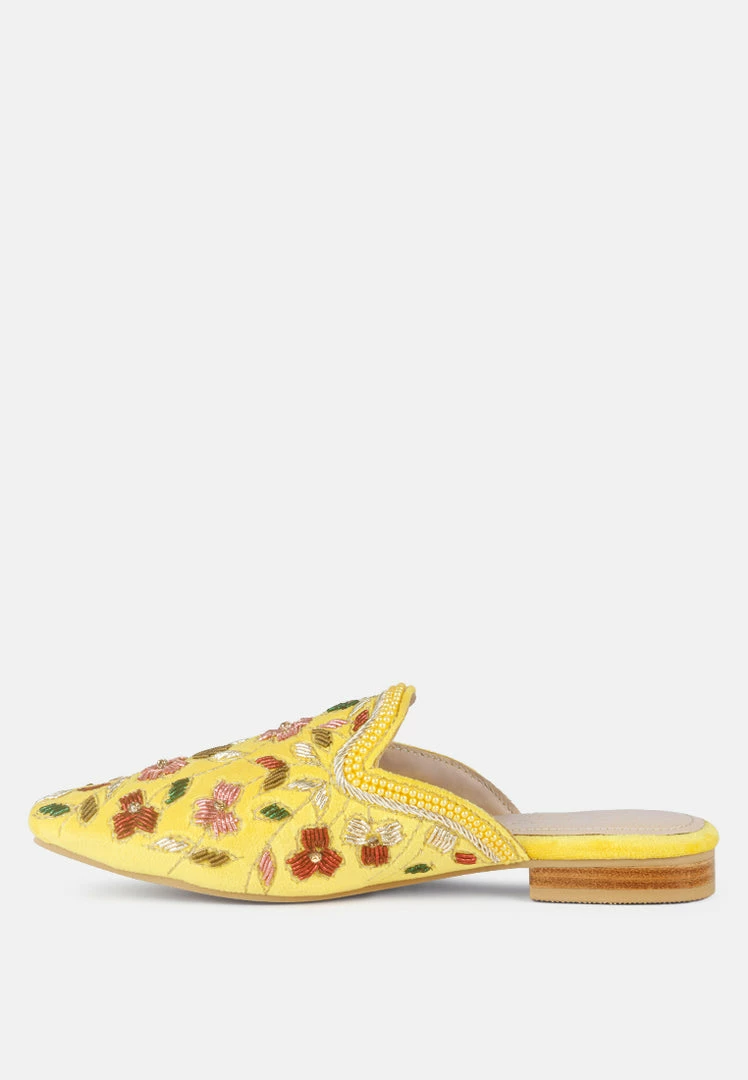 Rag & Co Marcella Embroidered Mules In Yellow 6 Rag & Co Marcella Embroidered Mules In Yellow