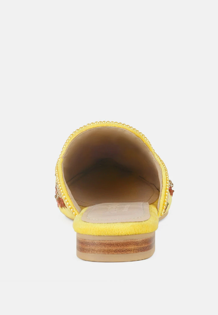Rag & Co Marcella Embroidered Mules In Yellow 7 Rag & Co Marcella Embroidered Mules In Yellow