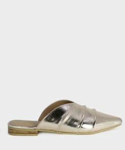 Rag & Co Melinda Gold Leather Flat Mules