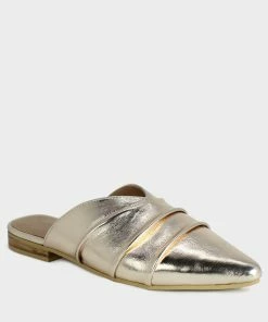 Rag & Co Official Store 4 Rag & Co Melinda Gold Leather Flat Mules