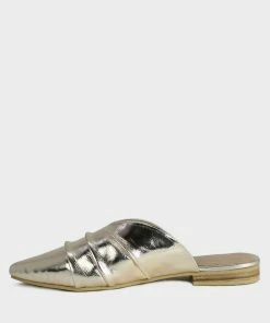 Rag & Co Melinda Gold Leather Flat Mules